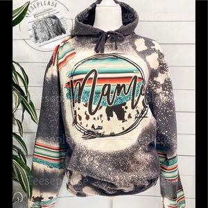 Western Serape Cowhide Mama Bleached Hooded Sweatshirt